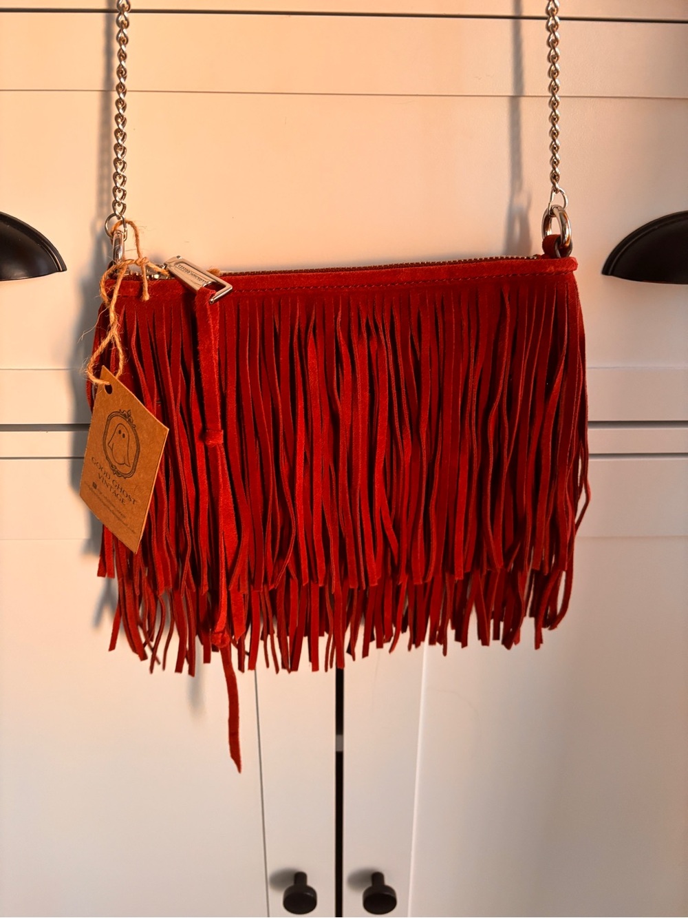 Rebecca Minkoff Red Fringe Crossbody Bag with Chain Strap - Picture 4 of 4